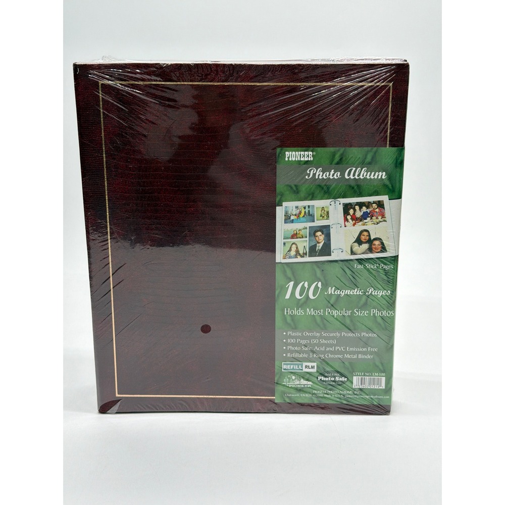 Pioneer Photo Album LM-100 Burgundy Gold Trim 100 Magnetic Pages 3-Ring Binder